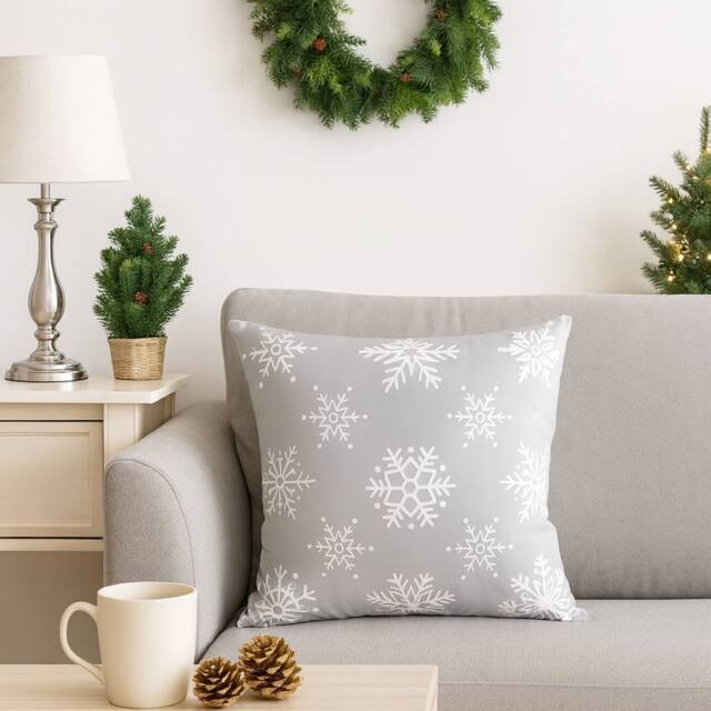 Voltico Festive Christmas Cushion - Snowflake & Santa Hat Design, 36 × 36 cm in Grey - Size: 35 cm x 35 cm - image 1