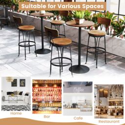 Costway Round Top Pub & Bar Table Standing Bistro Table with MDF Top & Black Leg in Brown - thumbnail 4
