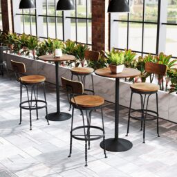 Costway Round Top Pub & Bar Table Standing Bistro Table with MDF Top & Black Leg in Brown - thumbnail 3