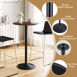 Costway Round Top Pub & Bar Table Standing Bistro Table with MDF Top & Black Leg in Brown - thumbnail 6