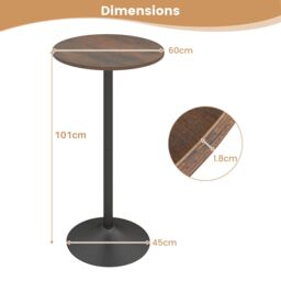 Costway Round Top Pub & Bar Table Standing Bistro Table with MDF Top & Black Leg in Brown - thumbnail 2