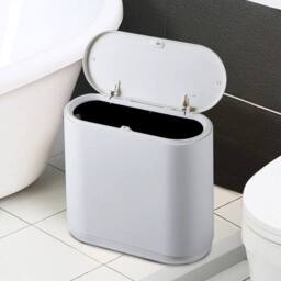 KORVIXA Grey Bathroom Plastic Waste Bin With Lid - Size: 100 cm