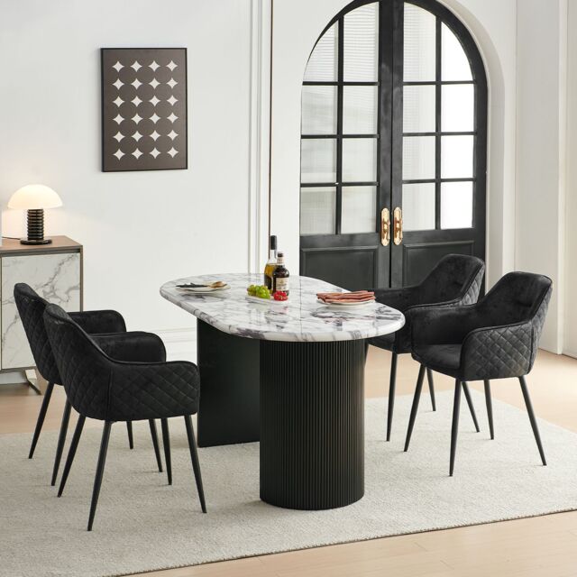 SONARA Modern Faux Suede Dining Chairs Sets with Upholstered Armchairs in Black - Size: 4 Pack - image 1