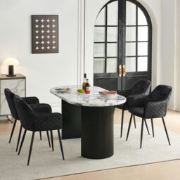 SONARA Modern Faux Suede Dining Chairs Sets with Upholstered Armchairs in Black - Size: 4 Pack