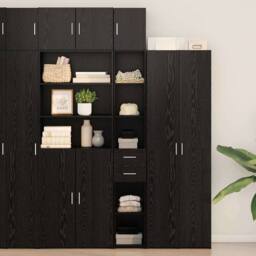 Berkfield Home Slim Storage Cabinet Black Oak 30x42.5x225 cm Engineered Wood - thumbnail 2