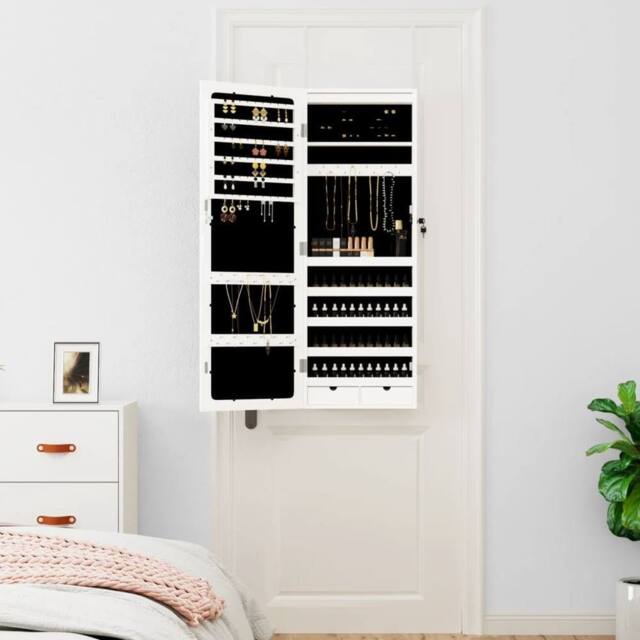 Berkfield Home Mirror Jewellery Cabinet with LED Lights Wall Mounted White - image 1