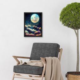 Artery8 Dreamy Night Sky Moon Stars Colourful Clouds Kids Cute Artwork Framed Wall Art Print A4 in Black - thumbnail 2
