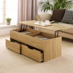 Nordara khaki Lift Top Wooden Coffee Table with 2 Large Storage Drawers in Light Oak - Size: 100 cm x 80 cm - thumbnail 5