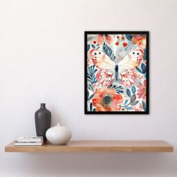 "Artery8 Butterfly Red Blue Floral Watercolour Folk Art Framed Wall Art - Size: W12"" x H16""" - thumbnail 4