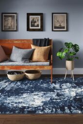 Kukoon Navy Blue White Distressed Abstract Living Area Rug - Size: 190 cm x 280 cm - thumbnail 2