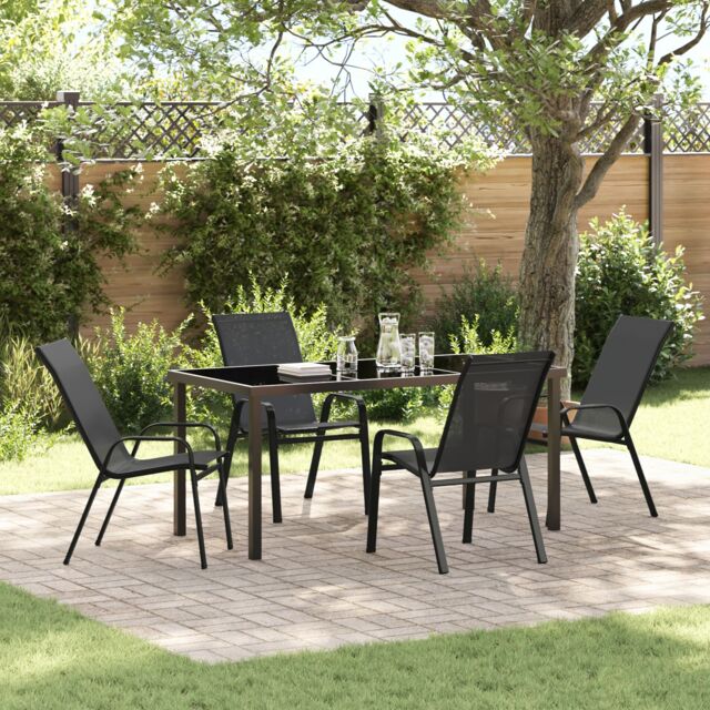 Berkfield Home 5 Piece Garden Dining Set Black Textilene & Steel - image 1