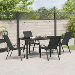 Berkfield Home 5 Piece Garden Dining Set Black Textilene & Steel - thumbnail 4