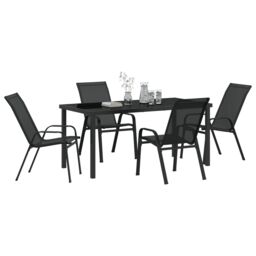 Berkfield Home 5 Piece Garden Dining Set Black Textilene & Steel - thumbnail 3