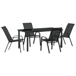 Berkfield Home 5 Piece Garden Dining Set Black Textilene & Steel - thumbnail 2