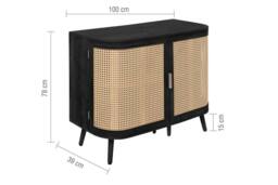 Birlea 2 Door Rattan Sideboard Curved Cupboard Sark Storage Cabinet in Black - thumbnail 9