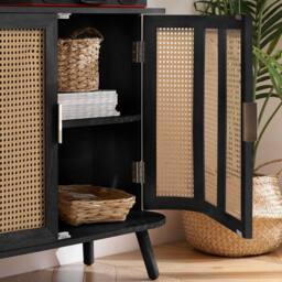 Birlea 2 Door Rattan Sideboard Curved Cupboard Sark Storage Cabinet in Black - thumbnail 3