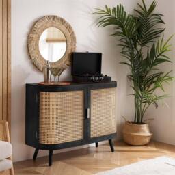 Birlea 2 Door Rattan Sideboard Curved Cupboard Sark Storage Cabinet in Black