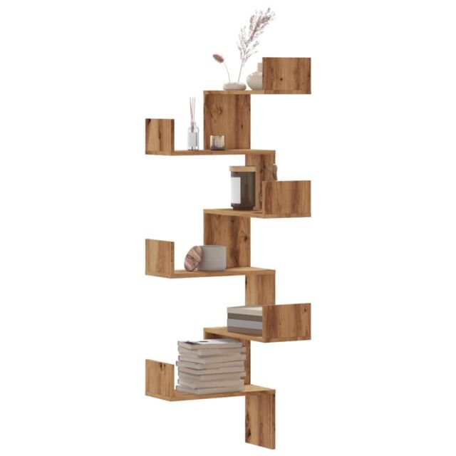 Berkfield Home Wall Corner Shelf Artisian Oak 45x45x147 cm Engineered Wood in Brown - Size: 45 x 45 x 147 cm