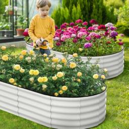 London Boutique 183x91x30cm Galvanized Steel Raised Garden Bed Outdoor Planter Boxes in Off-White - Size: 183 x 91 x 30 cm - thumbnail 7