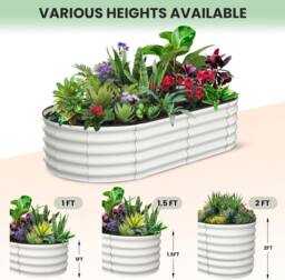 London Boutique 183x91x30cm Galvanized Steel Raised Garden Bed Outdoor Planter Boxes in Off-White - Size: 183 x 91 x 30 cm - thumbnail 6