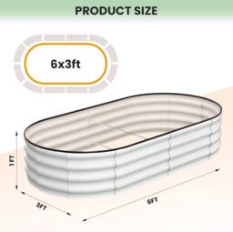 London Boutique 183x91x30cm Galvanized Steel Raised Garden Bed Outdoor Planter Boxes in Off-White - Size: 183 x 91 x 30 cm - thumbnail 2