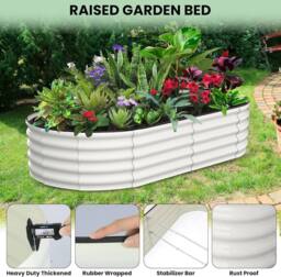 London Boutique 183x91x30cm Galvanized Steel Raised Garden Bed Outdoor Planter Boxes in Off-White - Size: 183 x 91 x 30 cm - thumbnail 4