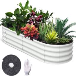 London Boutique 183x91x30cm Galvanized Steel Raised Garden Bed Outdoor Planter Boxes in Off-White - Size: 183 x 91 x 30 cm