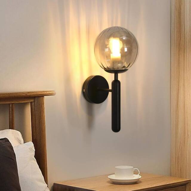 Goeco Wall Light Indoor, Modern E27 Wall Sconce with Globe Glass Ball in Black - image 1