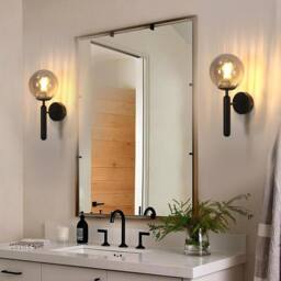 Goeco Wall Light Indoor, Modern E27 Wall Sconce with Globe Glass Ball in Black - thumbnail 8