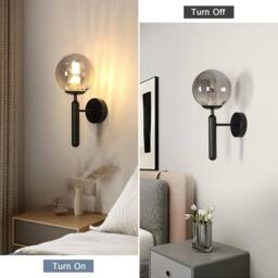 Goeco Wall Light Indoor, Modern E27 Wall Sconce with Globe Glass Ball in Black - thumbnail 7