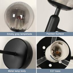 Goeco Wall Light Indoor, Modern E27 Wall Sconce with Globe Glass Ball in Black - thumbnail 6