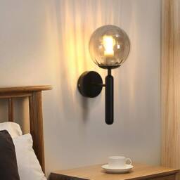 Goeco Wall Light Indoor, Modern E27 Wall Sconce with Globe Glass Ball in Black - thumbnail 1