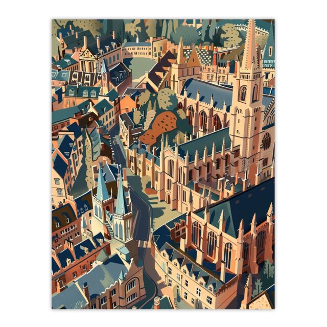 "Artery8 Oxford Cityscape Artwork Christ Church Cathedral Wall Art Print in Beige - Size: W18"" x H24""" - image 1