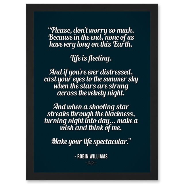 Artery8 Quote Robin Williams Don't Worry Life Is Spectacular A4 Artwork Framed Wall Art Print in Black - image 1