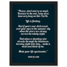 Artery8 Quote Robin Williams Don't Worry Life Is Spectacular A4 Artwork Framed Wall Art Print in Black - thumbnail 1