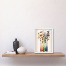Artery8 Wildflower Glass Test Tubes Rainbow Colour Water Artwork Framed Wall Art Print A4 in White - thumbnail 2