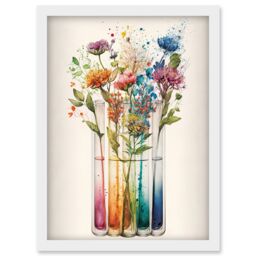 Artery8 Wildflower Glass Test Tubes Rainbow Colour Water Artwork Framed Wall Art Print A4 in White - thumbnail 1