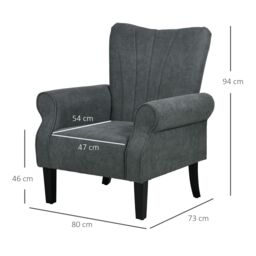 HOMCOM Armchair, Upholstered Modern Accent Chair with Wood Legs in Grey - thumbnail 3