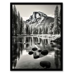 "Artery8 Wall Art Print Majestic Yosemite Valley Iconic Half Dome Black & White Photo Photography Art Framed - Size: W12"" x H16""" - thumbnail 1