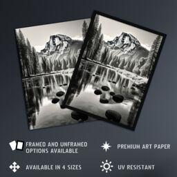 "Artery8 Wall Art Print Majestic Yosemite Valley Iconic Half Dome Black & White Photo Photography Art Framed - Size: W12"" x H16""" - thumbnail 2