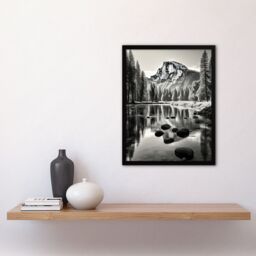 "Artery8 Wall Art Print Majestic Yosemite Valley Iconic Half Dome Black & White Photo Photography Art Framed - Size: W12"" x H16""" - thumbnail 4