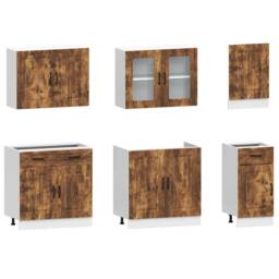 Berkfield Home 7 Piece Kitchen Cabinet Set Kalmar Smoked Oak Engineered Wood in Brown - thumbnail 4