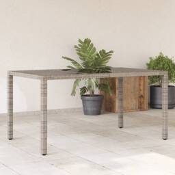 Berkfield Home Garden Table with Glass Top Grey 150x90x75 cm Poly Rattan - Size: 150 x 90 x 75 cm - thumbnail 2