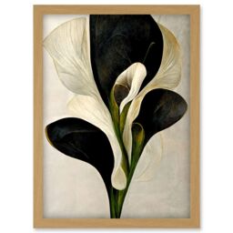 Artery8 Beautiful White Calla Lily Flower Abstract Bouquet Artwork Framed Wall Art Print A4 in Light Oak - thumbnail 1