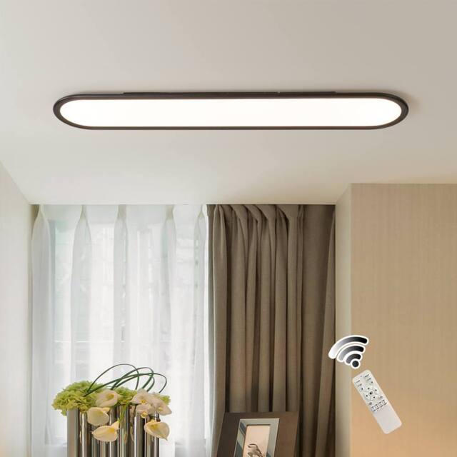 NIVOR 100cm Linear Ultra Thin Ceiling Lights 48W Dimmable LED with Remote in Black - image 1