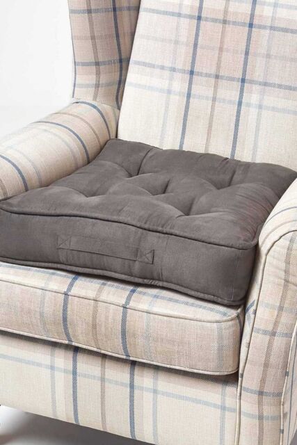 Homescapes Faux Suede Armchair Booster Cushion in Grey - Size: 50 cm x 50 cm - image 1