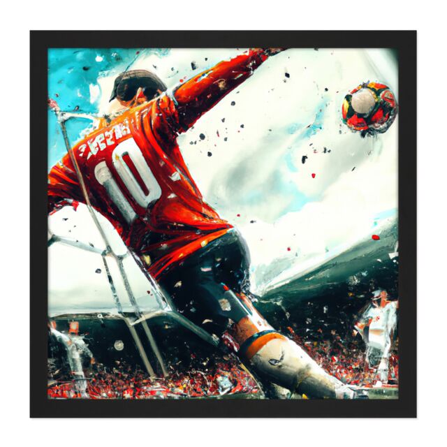 "Artery8 Wall Art Print Football Soccer Striker Abstract Sport Painting Square Framed Picture 16X16 Inch in Black - Size: W16"" x H16""" - image 1