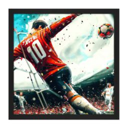 "Artery8 Wall Art Print Football Soccer Striker Abstract Sport Painting Square Framed Picture 16X16 Inch in Black - Size: W16"" x H16""" - thumbnail 1