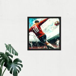 "Artery8 Wall Art Print Football Soccer Striker Abstract Sport Painting Square Framed Picture 16X16 Inch in Black - Size: W16"" x H16""" - thumbnail 2