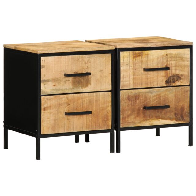 Berkfield Home Bedside Cabinets 2 pcs 40x35x50 cm Solid Wood Rough Mango in Black - Size: 40 x 35 x 50 cm - image 1